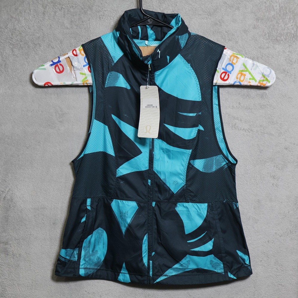 Lululemon Pack It Vest Women 8 Blue Black Windbreaker Hooded Reflective Athletic